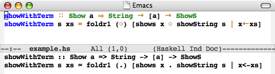 Emacs Haskell mode screen grab